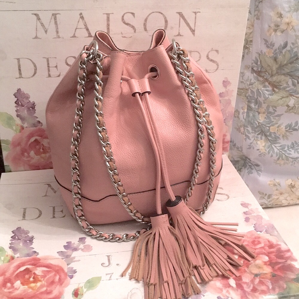Like New! Rare 🎀 Rebecca Minkoff Pink Leather Full Size Lexie Tassel Bucket Bag! - Picture 3 of 15